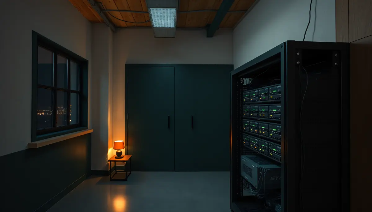 A quiet server room at night with green status lights